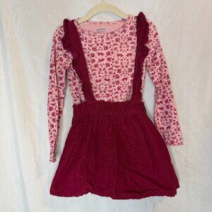 Carters Toddler Little Girls 4T 2 Piece Red Pink Woodland Dress Shirt Outfit